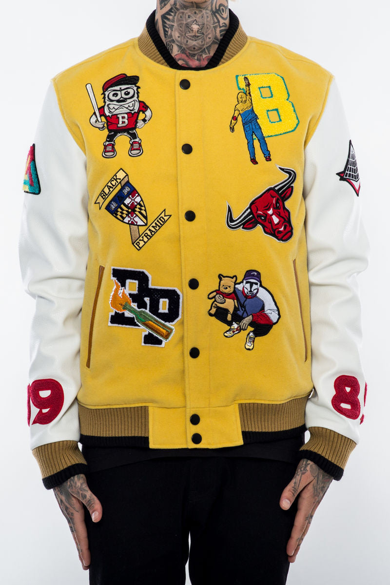 Black pyramid varsity online jacket