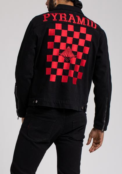 Black pyramid checkered denim jacket hotsell